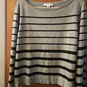 Liz Claiborne Gray and Black Striped Scoop Neck Sweater